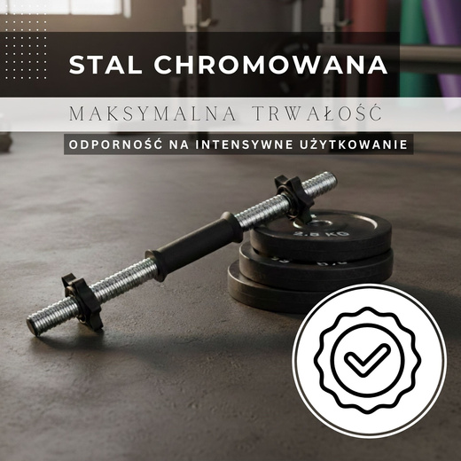 Gryf krótki 45 cm do hantli z zaciskami zestaw 2 szt. gwintowane 25 mm stal chromowana