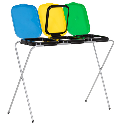 Stelaż na trzy worki do segregacji odpadów, stojak z pokrywami na śmieci