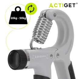 Ściskacz do rąk z regulacją oporu 20-50 kg do ćwiczeń dłoni, rehabilitacji szaro-czarny