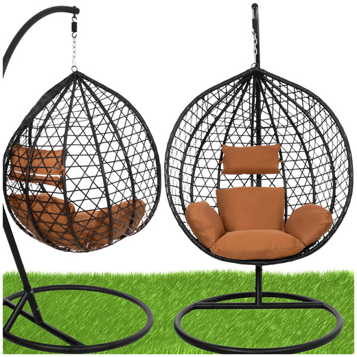 Kokon rattanowy do ogrodu, na taras, balkon, fotel wiszący z poduszkami