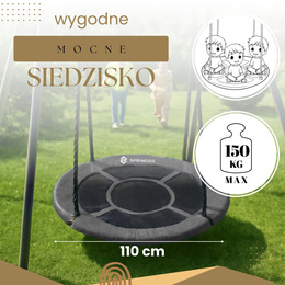 Bocianie gniazdo dla dzieci 110 cm huśtawka ogrodowa czarno-szary