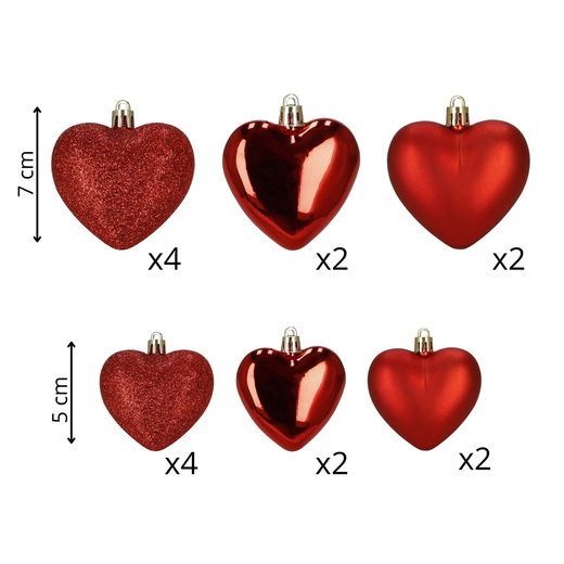Bombki choinkowe 16 szt. zestaw dekoracji świątecznych, nietłukące, serca, czerwone