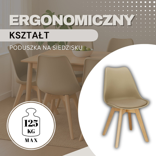 Krzesło skandynawskie do kuchni salonu jadalni Verde tapicerowana poduszka beżowe