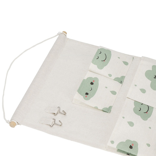Organizer wiszący na zabawki 58 × 35 cm, 5 kieszeni, beżowy w chmurki