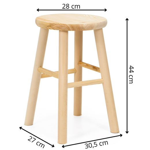 Taboret drewniany, okrągły stołek kucheny, pomocniczy 44 cm krzesło wielofunkcyjne 