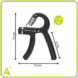 Ściskacz do rąk z regulacją oporu 5 - 60 kg do ćwiczeń dłoni, rehabilitacji czarny