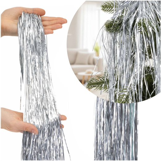 Włosy Anielskie na choinkę, dekoracja świąteczna 100 cm srebrne
