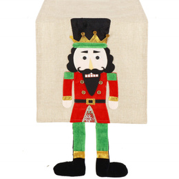 Bieżnik na stół 180x33cm obrus świąteczny z dziadkiem do orzechów beżowy