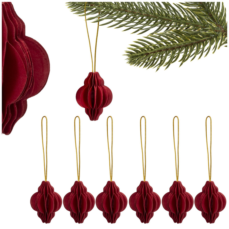 Papierowe bombki 6 szt. zawieszki choinkowe ozdoby świąteczne 4 cm rozkładane bordowe