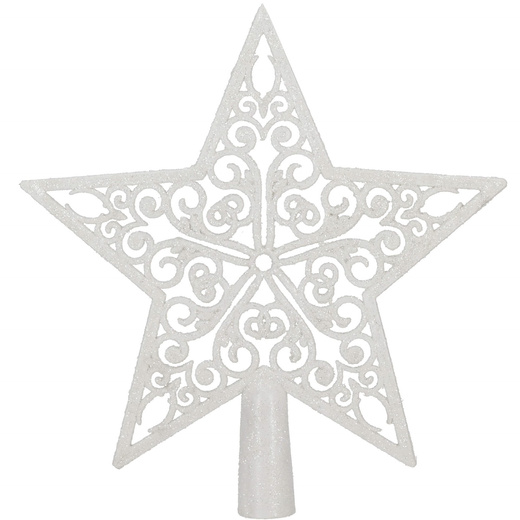 Czubek na choinkę 22 cm szpic, ażurowa gwiazda biała brokatowa