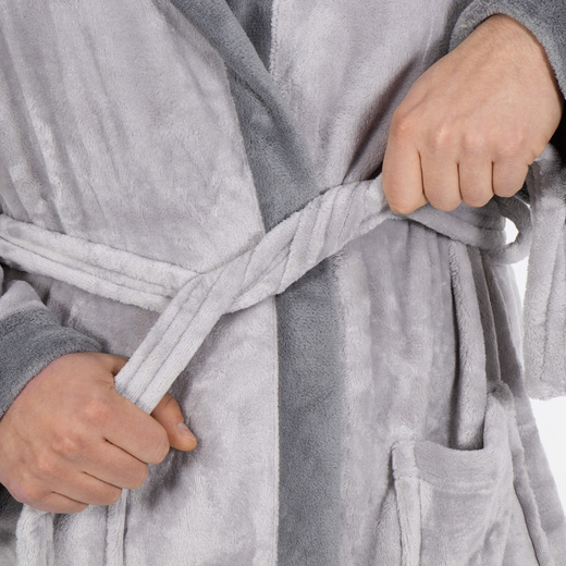 Szlafrok męski z polaru rozm. L/XL z kapturem i paskiem szary