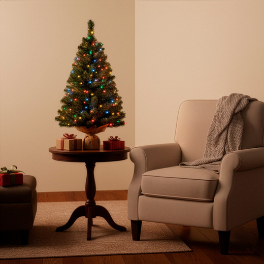Choinka sztuczna 90 cm z oświetleniem lampki choinkowe 50 LED multikolor, na stolik, biurko