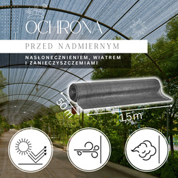Siatka cieniująca 95% osłonowa 1,5x50 m 185g/m2 jasny antracyt 200 szt. opasek zaciskowych