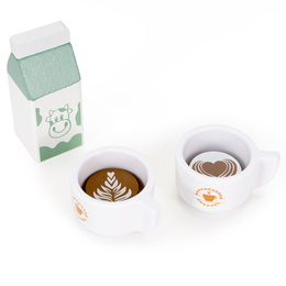 Ekspres do kawy z filiżankami drewniany, zabawka dla dzieci 8 el. multikolor