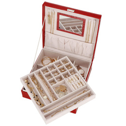 Szkatułka na biżuterię ekoskóra 26x26x8,5 cm czerwony organizer z przegródkami