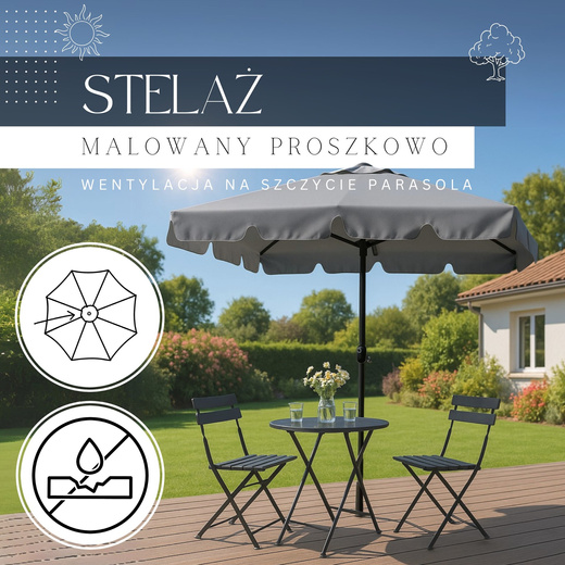 Parasol ogrodowy z korbą 240 cm duży składany na balkon, taras ciemnoszary