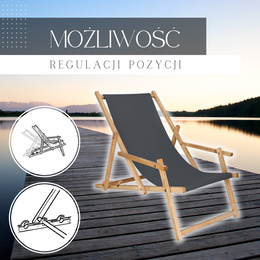 Leżak ogrodowy, drewniany z 3-stopniową regulacją, plażowy, balkonowy, grafitowy