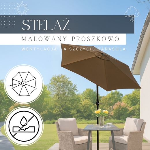 Parasol ogrodowy składany 260 cm duży na balkon brązowy