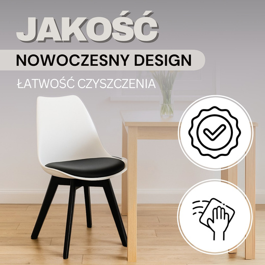 Krzesła skandynawskie 4 szt. do kuchni salonu jadalni Verde z poduszką biało-czarne