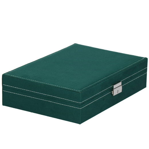 Szkatułka na biżuterię 28x19,5x7 cm zielony welurowy organizer z przegródkami