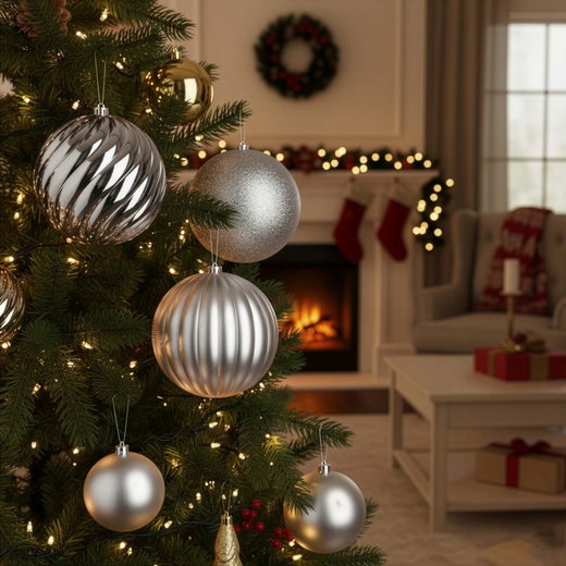 Bombki choinkowe 3 szt. duże ozdoby świąteczne 20,5 cm brokat srebrne