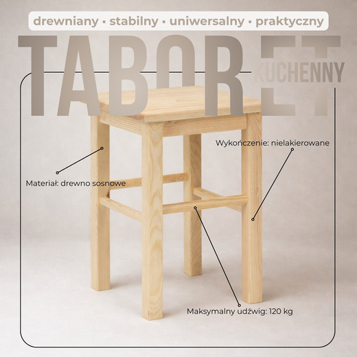 Taboret drewniany, krzesło kuchenne 43,5 cm wielofunkcyjny stołek