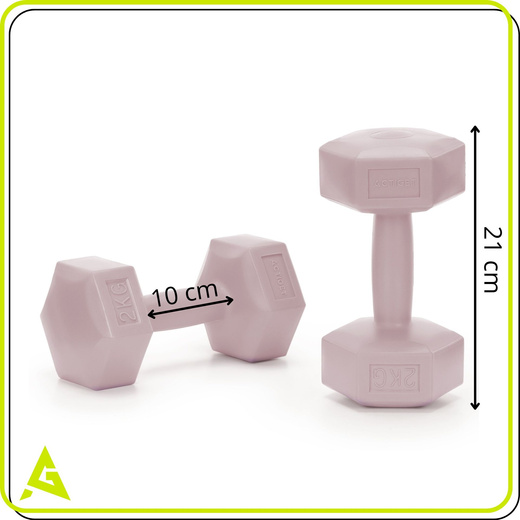 Ciężarki 2x2kg hexagonalne do ćwiczeń fitness hantle zestaw 2 szt. różowe