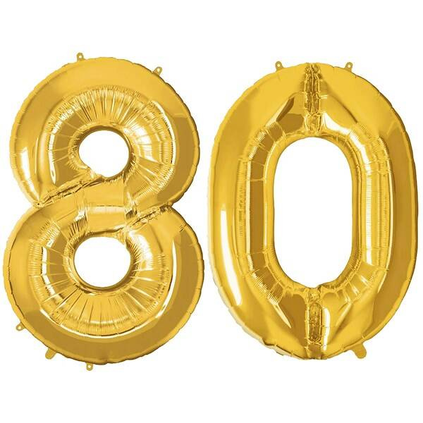 Balony na urodziny cyfra 80 foliowe 40 cm złoty