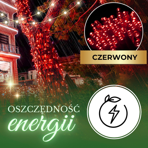 Lampki choinkowe 300 led czerwony 21,5 m oświetlenie świąteczne
