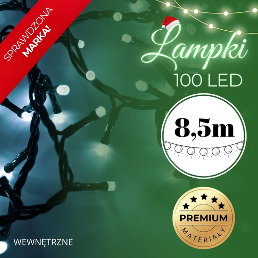 Lampki choinkowe 100 led biały zimny 8,5 m oświetlenie świąteczne