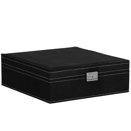 Szkatułka na biżuterię 26x26x9 cm czarny, welurowy organizer z przegródkami