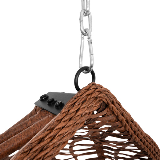 Kokon ogrodowy rattanowy z poduszkami fotel wiszący bujak huśtawka na metalowym stelażu brązowa