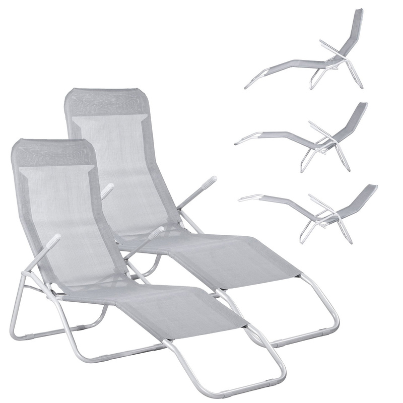Leżak ogrodowy grawitacyjny szary zestaw 2 szt