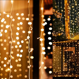 Kurtyna świetlna 300 led girlanda, lampki sople biały ciepły