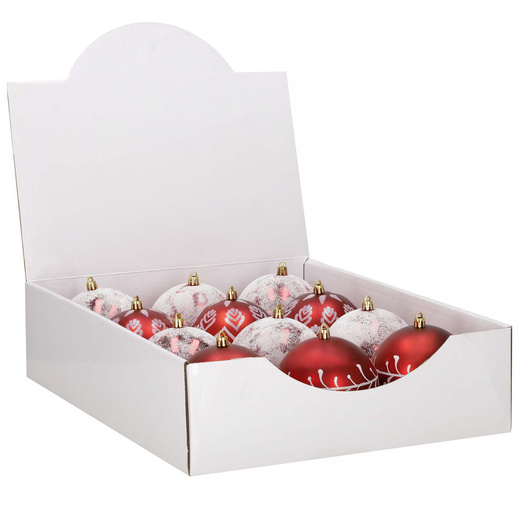 Bombki choinkowe 11 cm 12 szt. zestaw ozdoby świąteczne zdobione czerwone białe