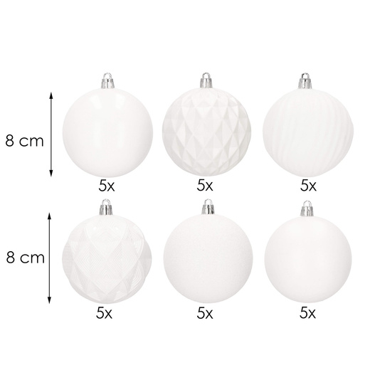 Bombki choinkowe 30 szt. biały 8cm zestaw choinkowy