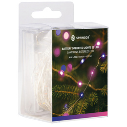 Lampki choinkowe 20 LED druciki mikro na baterie różowe niebieskie