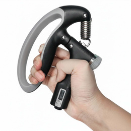 Ściskacz do rąk z regulacją oporu 10-100 kg licznik ruchu, do ćwiczeń dłoni, rehabilitacji szaro-czarny