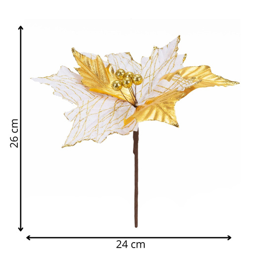 Gwiazda betlejemska 26 cm sztuczny kwiat, poinsecja złota z brokatem