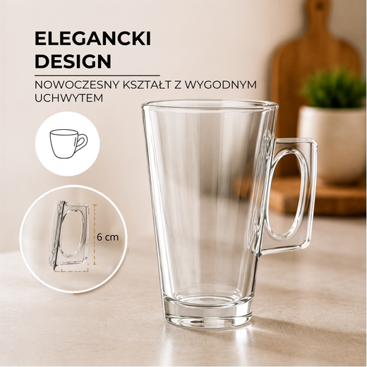 Szklanki do kawy latte mrożonej deserów 255 ml wysokie z uchem komplet 6 szt.