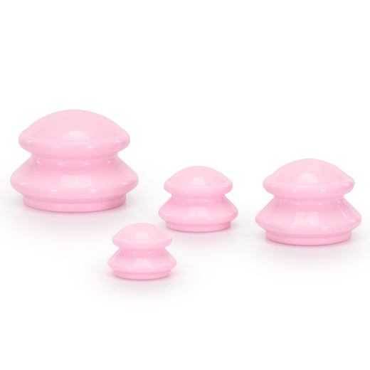 Bańki chiński, gumowe do masażu zestaw 4 szt. antycellulitowy, różowe