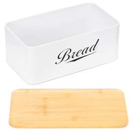 Chlebak metalowy, zamykany z bambusową deską, pojemnik na pieczywo, biały