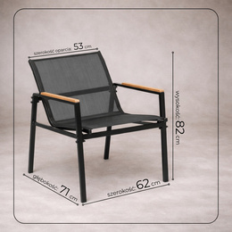 Meble ogrodowe, zestaw dla 4 osób sofa, krzesła, stolik metalowe, czarne