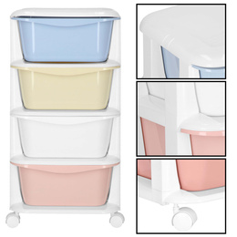 Regał na zabawki z 4 szufladami, pojemnik na kółkach, mobilny orgaznizer pastelowy