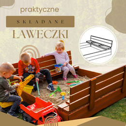 Piaskownica zamykana z ławkami 140x140 cm drewno impregnowane, z włókniną i plandeką, kasztanowy brąz