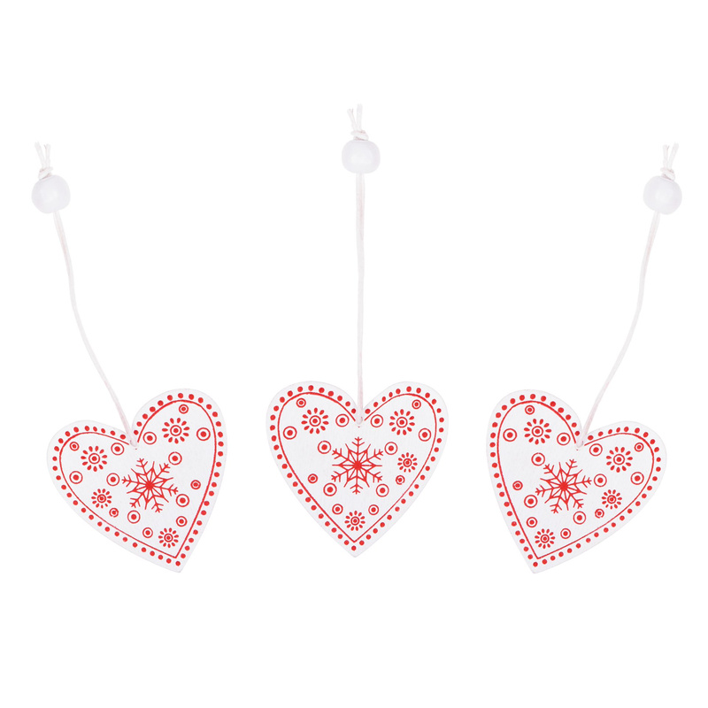 Świąteczne zawieszki drewniane serca zestaw 3 szt. biały