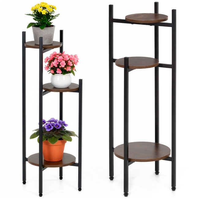 Kwietnik metalowy 81 cm stojak na kwiaty z 3 półkami loft nowoczesny czarno-brązowy