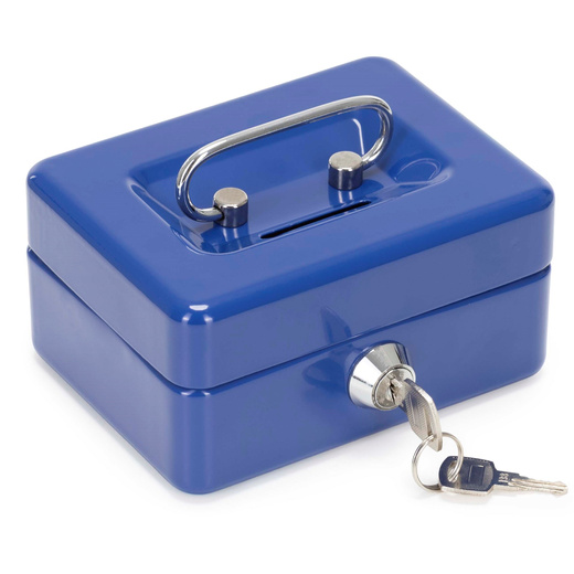 Kasetka na pieniądze 12,5x9,5x6,5 cm metalowy sejf pudełko niebieskie