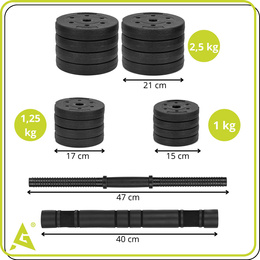 Hantle regulowane zestaw 2x15 kg obciążeń gryf do treningu 30 kg talerze zaciski łącznik do hantli