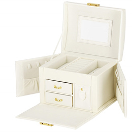 Szkatułka na biżuterię ekoskóra 17,5x12x13,5 cm kremowy organizer z przegródkami